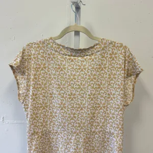 Ann Taylor Tan White Floral Damask Twist Front V-Neck Blouse Top Size Med thumbnail 3