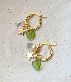 Handmade cute retro cottage fairy Czech glass beads mix unique hoop earrings🌟🌿 thumbnail 2