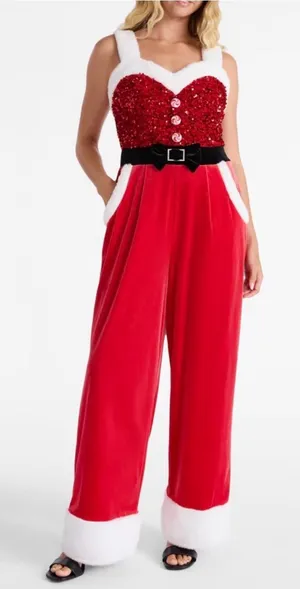 love on a hanger Red Sequin Sweetheart Bust Holiday Jumpsuit thumbnail 1