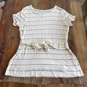 Anthropologie T.La Annabelle Off-White Black Striped Short Sleeve Tie Waist XL thumbnail 1