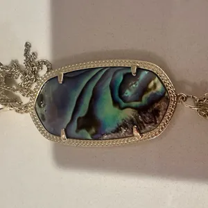 Kendra Scott Rayne Abalone Shell Long Gold Fringe Necklace Blue Green Purple thumbnail 7