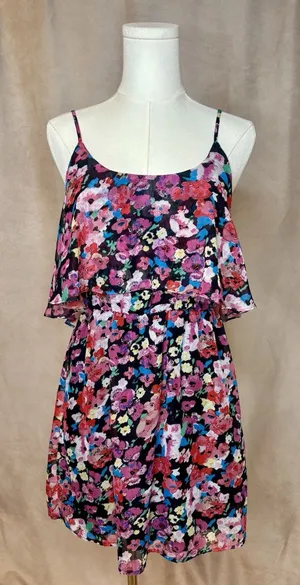 Mimi Chica Floral Ruffle Mini Dress Open Back Strappy Medium thumbnail 1