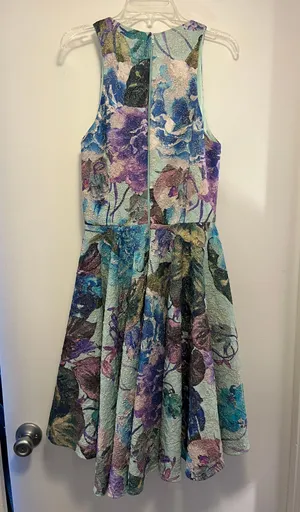 ASOS Teal Floral Gold Jacquard Dress - Size 6 thumbnail 4