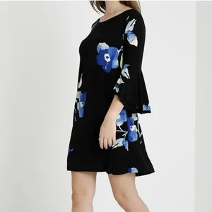 Ralph Lauren Blue Floral Bell‎ Sleeve Stretch Jersey Shift Dress Size 14 thumbnail 5