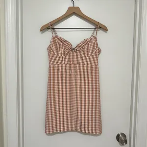 Urban Outfitters‎ | Orange White Plaid Gingham Tie Front Mini Dress, Size M thumbnail 2