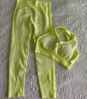 New Lemon Yellow Sport Yoga Set Leggings Top M thumbnail 1