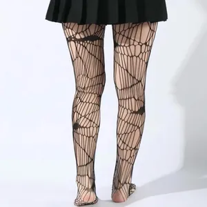 Black Bat Patterned Fishnet Tights, High Waist Footed Pantyhose‎ One Size thumbnail 8