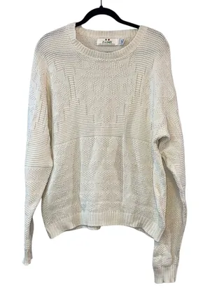 Zanetti Cotton Knit Sweater Cream Textured Crewneck Medium Cozy‎ Minimalist thumbnail 1