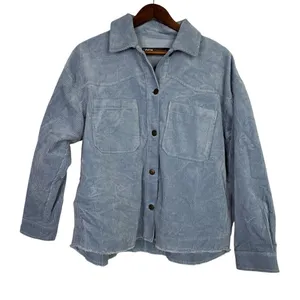Zara Oversized Long Sleeve Corduroy Shacket Raw Hem Button Down Jacket M Blue thumbnail 14