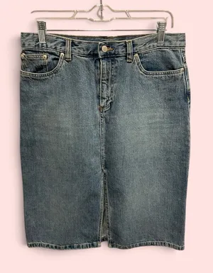 Cute classic Y2K denim front slit jean skirt cotton indie sleaze thumbnail 1
