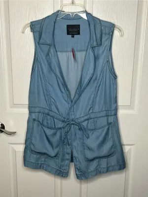 Sanctuary Sleeveless Chambray Utility Vest Light Blue Sz L Lyocell thumbnail 11