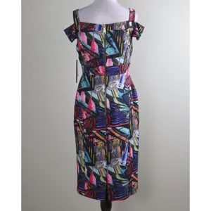 NICOLE MILLER New York NWT‎ $128 Abstract Art Print Cold Shoulder Dress Size 10 thumbnail 4