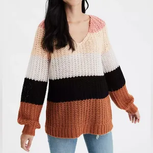 American Eagle Adorable‎ Chunky Knit Oversized V Neck Sweater Multicolor thumbnail 5