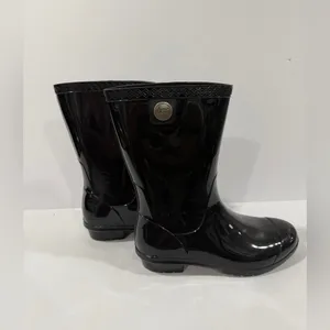 UGG Black Glossy Rain Boots Size 6 Waterproof Rubber Mid Calf thumbnail 10