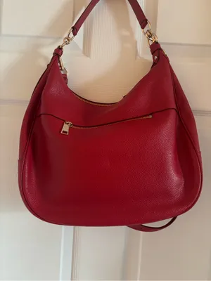 Big Red Coach In Pebble Leather Hobo with Gold Hardware thumbnail 3