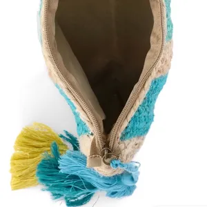 No Boundaries NWT Woven jute Clutch with Blue and Green Stripes thumbnail 3