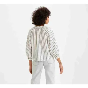 Levi's Blue Nights Stripe Long Sleeves V-Neck Button-Up Blouse Size Petite S b55 thumbnail 3