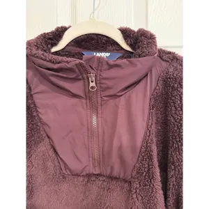 Lands End Quarter‎ Zip Sherpa Fleece Pullover Jacket Burgundy thumbnail 3
