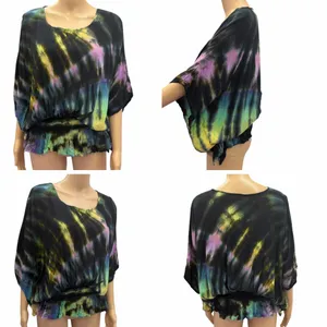 Womens Tie Dye Batwing Elastic Waist Lightweight Blouse Size Small to Medium thumbnail 4