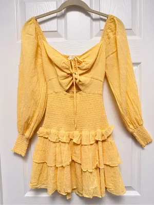 ASTR the Label Marietta Yellow Mini Dress Long Sleeve Smocked size‎ XS thumbnail 2