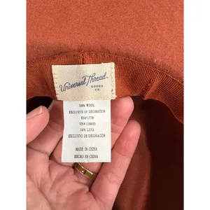 Universal Threads Rust Orange 100% Wool Wide Brim Fedora Hat‎ Embroidered Band thumbnail 6