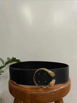 Authentic Gucci Wide Black Leather Tiger Head Waist Belt Size 80/32 thumbnail 2