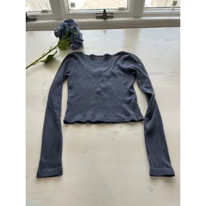 Ribbed Knit Cardigan Long‎ Sleeve Button Up Top Blue Size 2 thumbnail 7