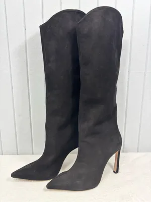 SCHUTZ Black Suede MARYANA SCULPT LEATHER BOOT Pointed Stiletto Boots Size 9B thumbnail 4