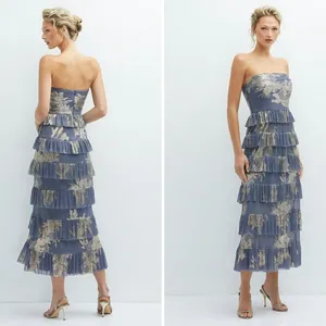 After Six Ruffle Tiered‎ Skirt Metallic Pleated Midi Dress Size XS thumbnail 12