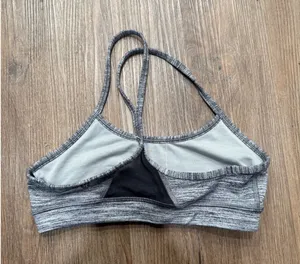 Lululemon Flow Y Bra Heathered Black‎ White Space Dye Yoga Sports Bra Size 4 thumbnail 1