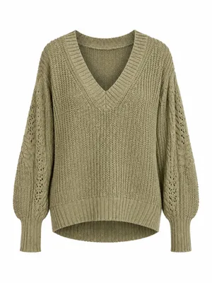 American Eagle Green Open Knit Choker V-Neck Sweater XS thumbnail 2