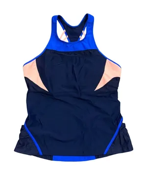 Athleta Womens Tri-Ssential Cycling Tankini Top Blue Peach Mesh Rear Pockets L thumbnail 1