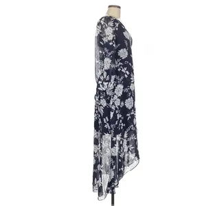 Eliza J Navy Blue Floral High Low Faux Wrap Dress 6 Cottage Fairy Wedding Guest thumbnail 5