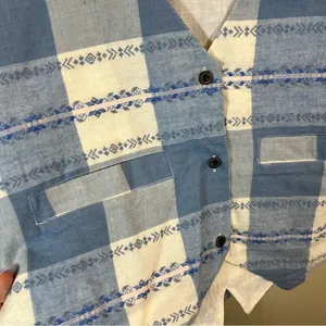✨ Vintage Ride Blue‎ White Plaid Western Vest Medium Nepal thumbnail 6