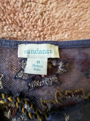 Sundance Embroidered Mesh Boho Tunic Top Size M Blue Balloon Sleeve thumbnail 4