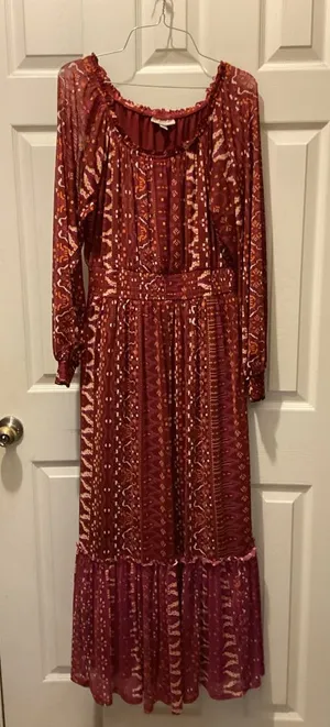 Knox Rose Burgundy Printed Long Sleeve Maxi Dress thumbnail 1