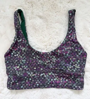 Lululemon Floral Scoop Neck Reversible Sports Bra 4 - Green Multi thumbnail 1