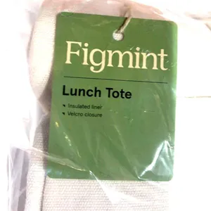 Figmint Insulated Lunch Tote White Canvas Minimalist Bag New Fold Over Closure thumbnail 5
