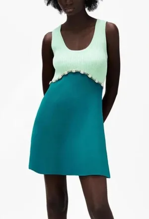New with tags - Zara mint green & aqua knit dress with jewel appliqué size small thumbnail 1