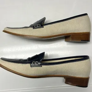 Brooks Brothers Beige Navy Twill and Leather Classic Slip-On Loafers- Size 8 thumbnail 13