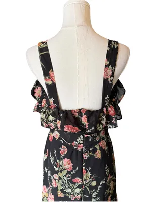 ASOS - NWT Maternity Floral Ruffle Midi Dress Black Pink Size US 8 thumbnail 5