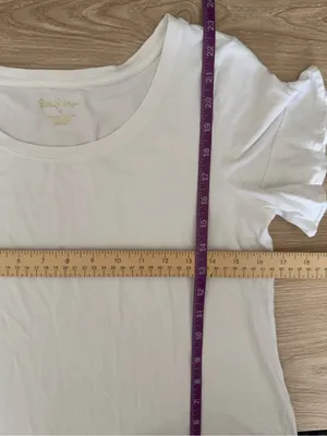 Lilly Pulitzer Small Ruffle Sleeve Scoop Neck Tee White Pima Cotton Preppy thumbnail 5