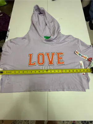 Alice + Olivia Lavender Cropped Hoodie with Orange 'LOVE' Graphic size M thumbnail 6