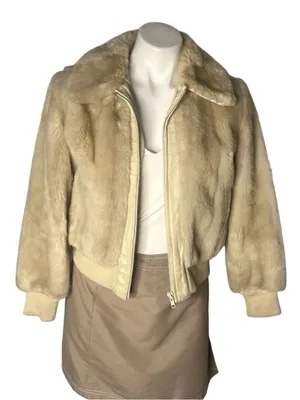 VINTAGE Faux Fur Bomber Jacket Leather Trimmed Ollie Canada Fits Size Small thumbnail 3