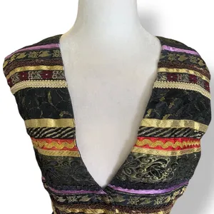 Vintage Vest Eclectic Lace Ribbon Trimmed Boho Cropped Waistcoat Art To Wear thumbnail 4