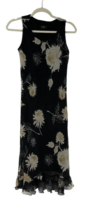Black Floral Sleeveless‎ Ruffle Hem Maxi Dress Womens Size 6 Y2K Dark Fairy Boho thumbnail 1