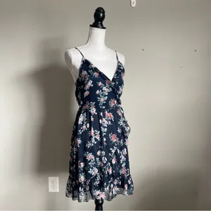ABERCROMBIE & FITCH | Blue Floral Wrap Mini Dress Sz S(T) thumbnail 6