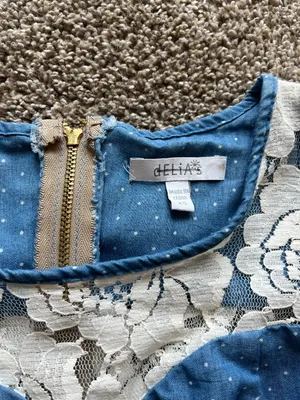 Vintage deLiA*s Mini Dress Light Blue White Polka Dots Lace Detail Y2K Summer XS thumbnail 2