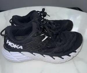 Hoka Black and White Cushioned Running Shoes thumbnail 1