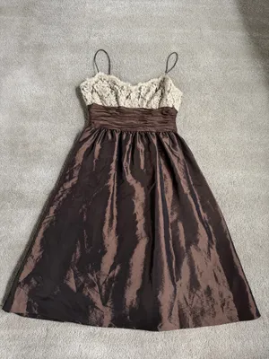 Anne Klein Brown & Ivory Lace Midi Dress – Size 8 thumbnail 2